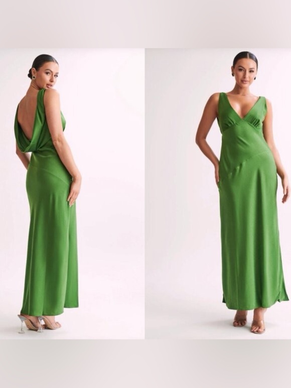 Meshki Nadia Green Satin Maxi Dress